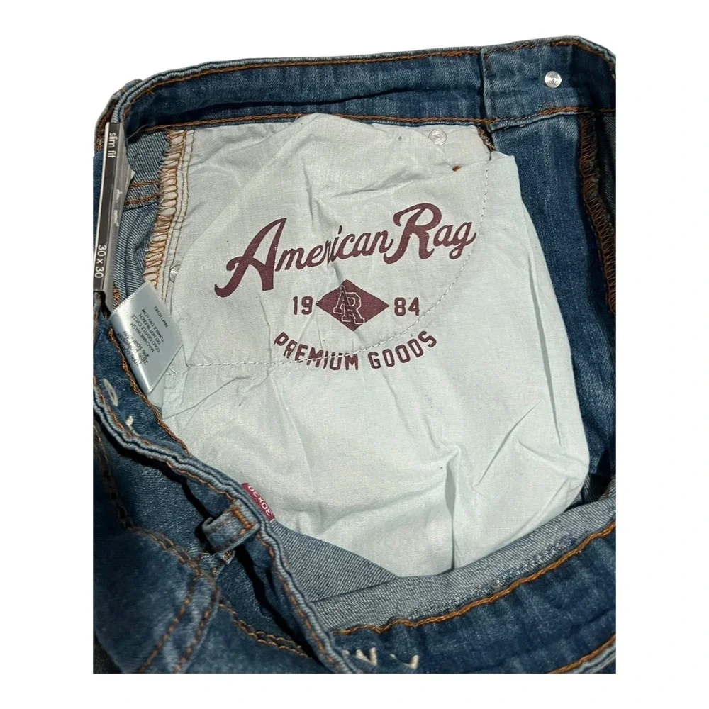 NWT‎ American Rag Brunswick Men's Jeans 30x30 Slim Fit Blue Denim Motorcycle
